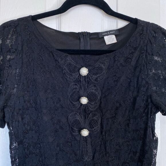 Vintage 90s Black Lace Mini Dress Pearl Buttons Size Small Goth Alt Witchy - Picture 4 of 7